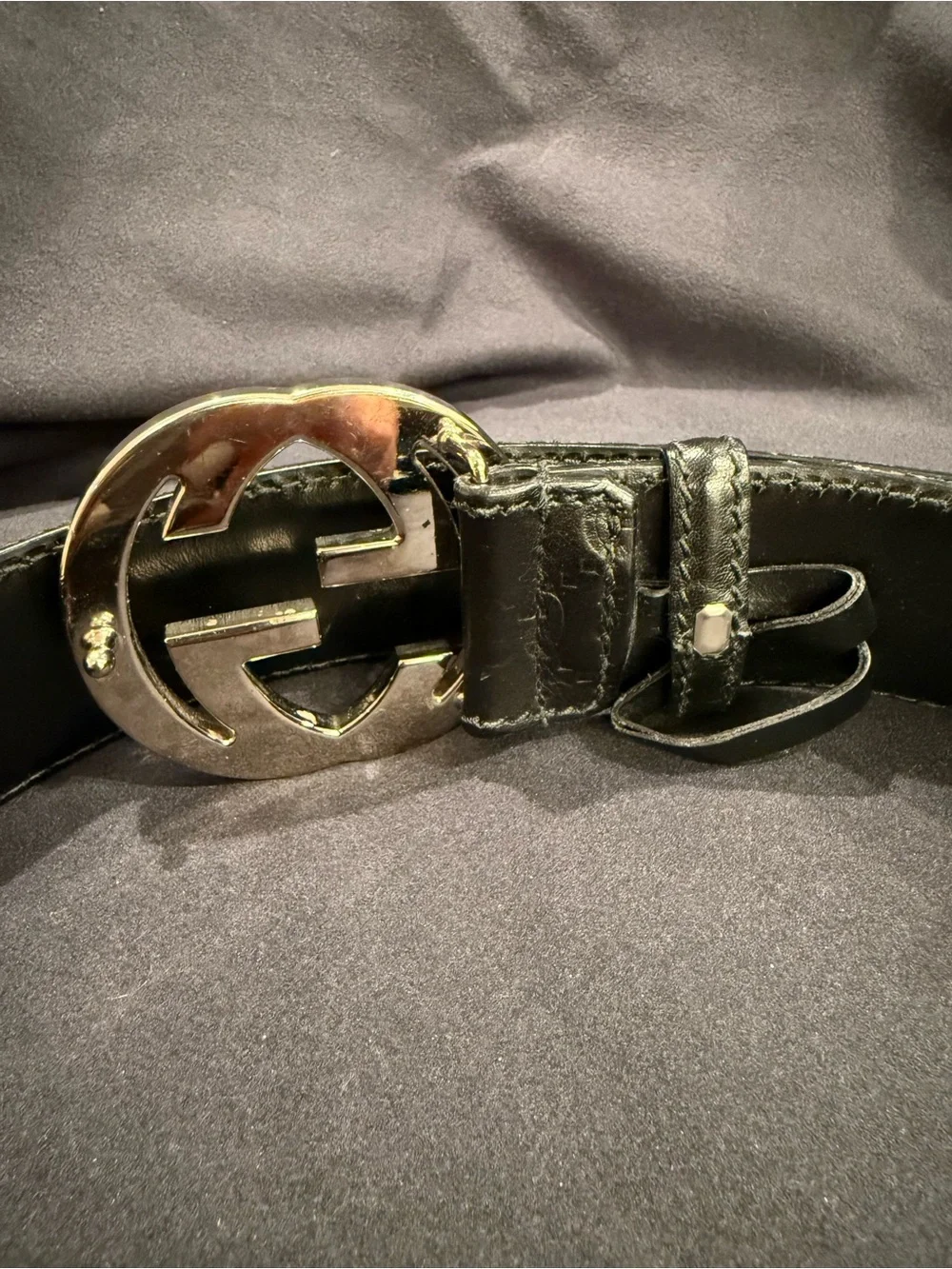 Gucci Black Leather Men's Belt with Silver Double G Buckle